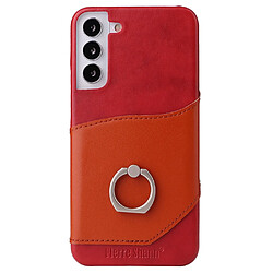 Coque en TPU + cuir véritable FIERRE SHANN avec béquille en anneau et porte-carte rouge pour votre Samsung Galaxy S22 5G