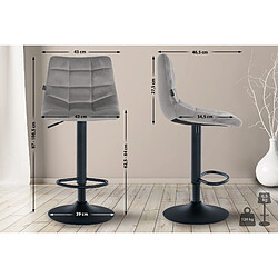 Decoshop26 Lot de 2 tabourets de bar en velours gris base métal noir réglable en hauteur et repose-pieds TDB10627