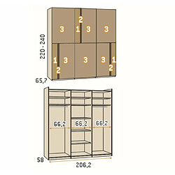 Inside 75 Armoire 3 portes coulissantes Noa standard 206,2 x 220 Structure Polar façade Luxor Cobalto Laquée