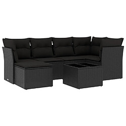 vidaXL Salon de jardin 7 pcs avec coussins noir résine tressée