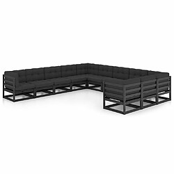 Maison Chic Salon de jardin 11pcs + coussins - Mobilier/Meubles de jardin - Table et chaises d'extérieur noir bois de pin massif -MN61903