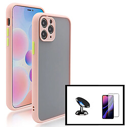 PHONECARE Kit Coque Anti Choque Caméra Protection + Film 5D Full Cover + Support Magnétique de Voiture pour Apple iPhone 14 - Rose