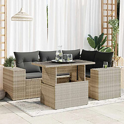 vidaXL Salon de jardin 5 pcs avec coussins gris clair résine tressée