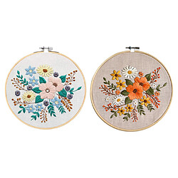 2 Ensembles Fleur Motif Broderie Kit De Démarrage Point De Croix Kits Cerceau 26x26cm