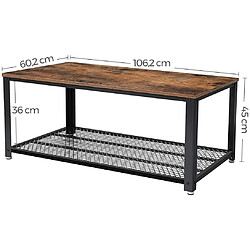 Helloshop26 Table basse table de salon bout de canapé avec grand plateau pieds réglables protection du plancher armature métallique rigide montage facile style industriel 106 cm marron foncé 12_0001001