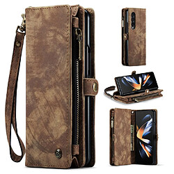 Etui en cuir fendu CASEME magnétique avec support et sangle pour votre Samsung Galaxy Z Fold4 5G - marron