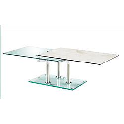 Inside 75 Table basse MATCH CERAMIQUE MARBLE 2 plateaux pivotants en verre piétement acier