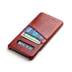 Wewoo Coque Rigide Etui en cuir Fierre Shann Retro Oil Wax PU pour Galaxy S10 avec fentes cartes Marron