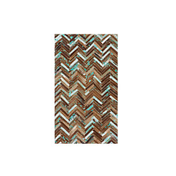 Beliani Tapis patchwork marron beige et bleu en cuir 80 x 150 cm AMASYA pas cher