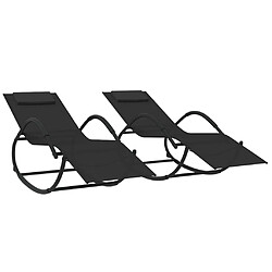 vidaXL Chaises longues à bascule 2 pcs Noir Acier et textilène