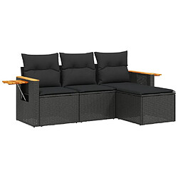 vidaXL Salon de jardin 4 pcs avec coussins noir résine tressée