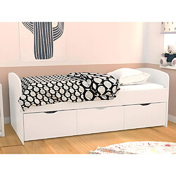 Vente-Unique Lit LOUANE avec 2 tiroirs et 1 coffre de rangement - 90 x 190 cm - Blanc + Matelas