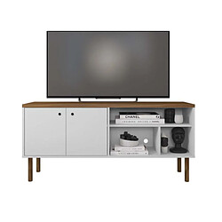 Dansmamaison Meuble TV 3 niches 2 portes Blanc/Bois - WASAN pas cher