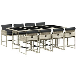 Maison Chic Ensemble à manger d'extérieur 9 pcs avec coussins,Salon de jardin,Mobilier de jardin gris clair rotin -GKD395852