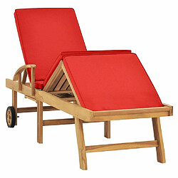 Maison Chic Chaise longue avec coussin | Bain de soleil Relax | Transat Bois de teck solide Rouge -GKD67778