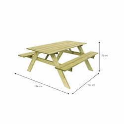 Acheter Table Pique-nique Bois Naturel Traité Gardiun Essential 165x154x75 cm 6-8 Personnes