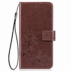 Wewoo Housse Coque Étui en cuir à Motif fleurs pressées Lucky Clover pour Galaxy M10avec porte-cartes et porte-cartesportefeuille et dragonne Marron