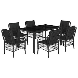 vidaXL Ensemble à manger de jardin coussins 7pcs Noir Résine tressée