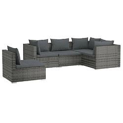 vidaXL Salon de jardin 5 pcs avec coussins Résine tressée Gris