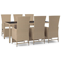 Ensemble salle à manger de jardin 7 pcs,Table et chaise à dîner d'extérieur beige poly rotin -MN78814