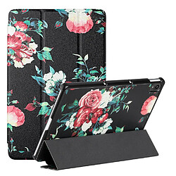 Etui en PU texture de soie avec support pivoine noire pour votre Lenovo Tab P11/Pad