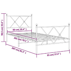 Vidaxl Cadre de lit métal avec tête de lit/pied de lit blanc 90x200 cm pas cher