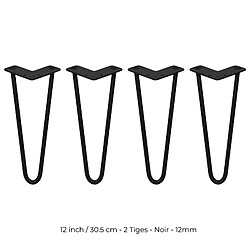 Monstershop 4 Pieds de Table en Épingle à Cheveux - 30,5cm - 2 Tiges - 12mm – Fini Noir