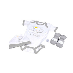 Toilinux Coffret de naissance avec body, bonnet et chaussettes 0-1 mois - Nuage