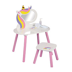 Coiffeuse Mirroir blanche fille avec tabouret - 45x60x80cm / 32x32x25cm - Licorne+Judy Wild