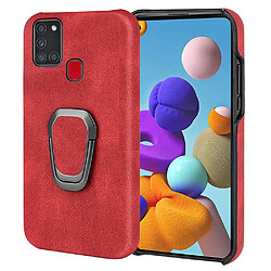 Coque en TPU + PU anti-rayures avec béquille à anneau rotatif rouge pour votre Samsung Galaxy A21s