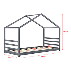 Avis Lit Cabane Vardø avec Grille et Matelas à Mousse à Froid 90 X 200 cm Gris Foncé [en.casa]