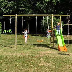 Trigano Station de jeux bois poutre métal TECHWOOD MAKUTA 2,30 m + toboggan 8 enfants