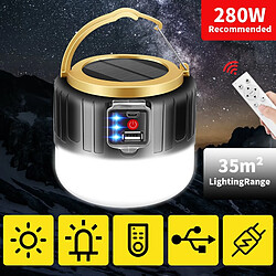 Universal 280W Solaire Camping Light USB Rechargeable Super Bright Projector LED Eclairage de travail Lampe Portable Lanterne de nuit Ampoule de camp d'urgence | Lanterne Portable