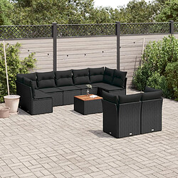 Maison Chic Salon de jardin 10 pcs avec coussins | Ensemble de Table et chaises | Mobilier d'Extérieur noir résine tressée -GKD66697