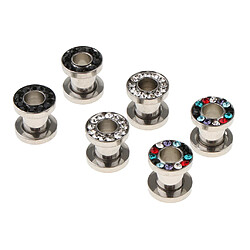 6pcs jauge d'oreille en acier inoxydable strass vis plug tunnels expandeur 6mm