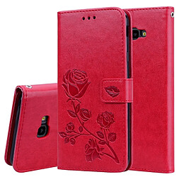 Wewoo Housse Coque Étui en cuir avec rabat horizontal relief Rose pour Samsung Galaxy J4 Plus, support, logements pour cartes et portefeuille (rouge)