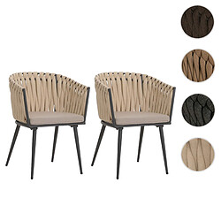 Mendler Lot de 2 chaises de salle à manger en aluminium HWC-N38, chaise d'intérieur avec accoudoirs, corde tressée en oléfine ~ crème Coussin marron clair