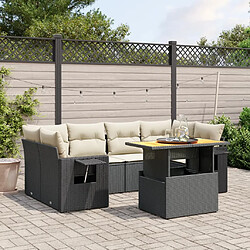 vidaXL Salon de jardin 7 pcs avec coussins noir résine tressée