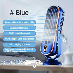 Avis (Bleu) Ventilateur De Climatiseur Portable, Grande Batterie Double Moteur Petit Refroidisseur d'Air Domestique