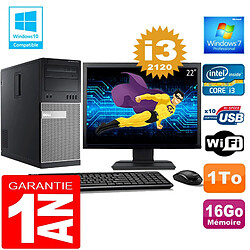 PC Tour DELL 7010 Core I3-2120 Ram 16Go Disque 1 To Wifi W7 Ecran 22" - Occasion