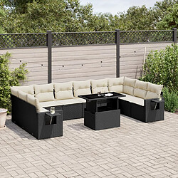 vidaXL Salon de jardin 11 pcs avec coussins noir résine tressée