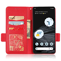 Etui en PU texture litchi, fermoir magnétique double, anti-chocs avec support pour votre Google Pixel 7 Pro 5G - rouge