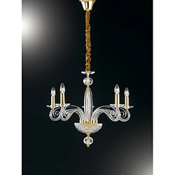 Fan Europe Chandelier sans abats jours Epoque 5 ampoules Cristal Or