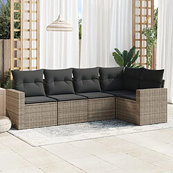 Maison Chic Salon de jardin 5 pcs avec coussins | Ensemble de Table et chaises | Mobilier d'Extérieur gris résine tressée -GKD24026