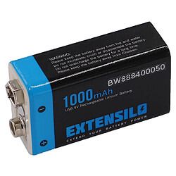 Vhbw EXTENSILO 2x Piles bloc batterie 9V pour divers appareils (1000mAh, 9V, Li-ion), prête à l'emploi, avec port micro-USB