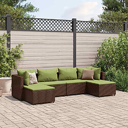 vidaXL Salon de jardin 6 pcs avec coussins Marron Résine tressée