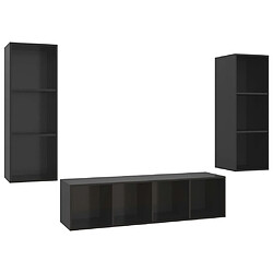 vidaXL Ensemble de meubles TV 3 pcs Noir brillant Bois d'ingénierie