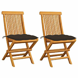 Maison Chic Lot de 2 Chaises de jardin,Fauteuil d'extérieur avec coussins taupe Bois de teck massif -MN17115