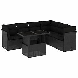 vidaXL Salon de jardin 7 pcs avec coussins noir résine tressée