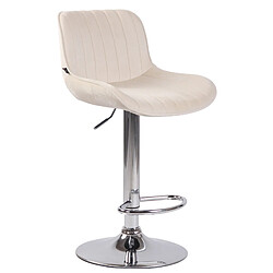 Decoshop26 Tabouret de bar chaise haute x1 en velours crème coutures verticales support en métal chromé 10_0005105